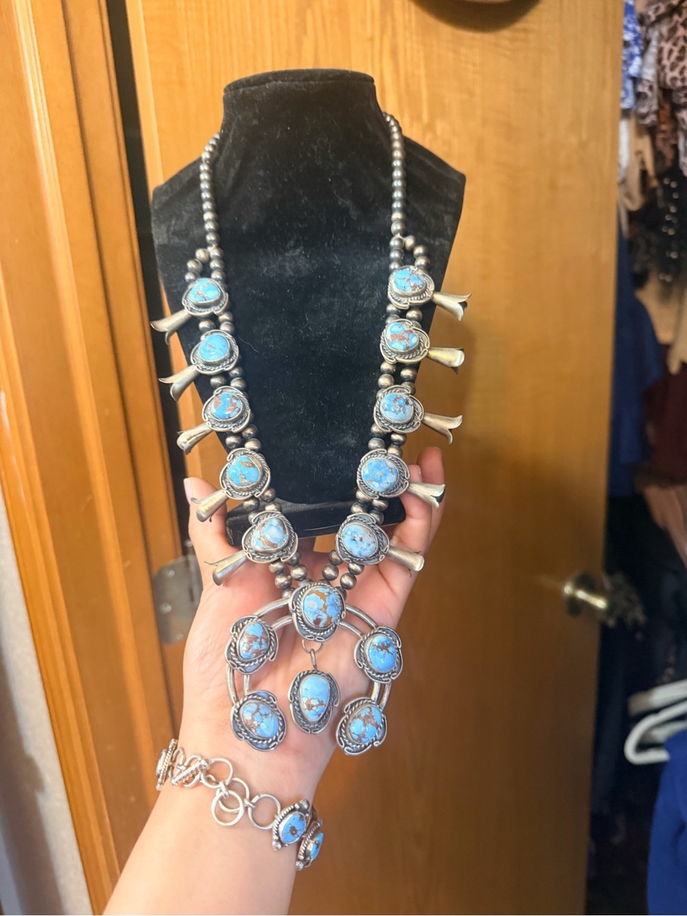 Handcrafted Turquoise Squash Blossom Necklace Gilbert Nez